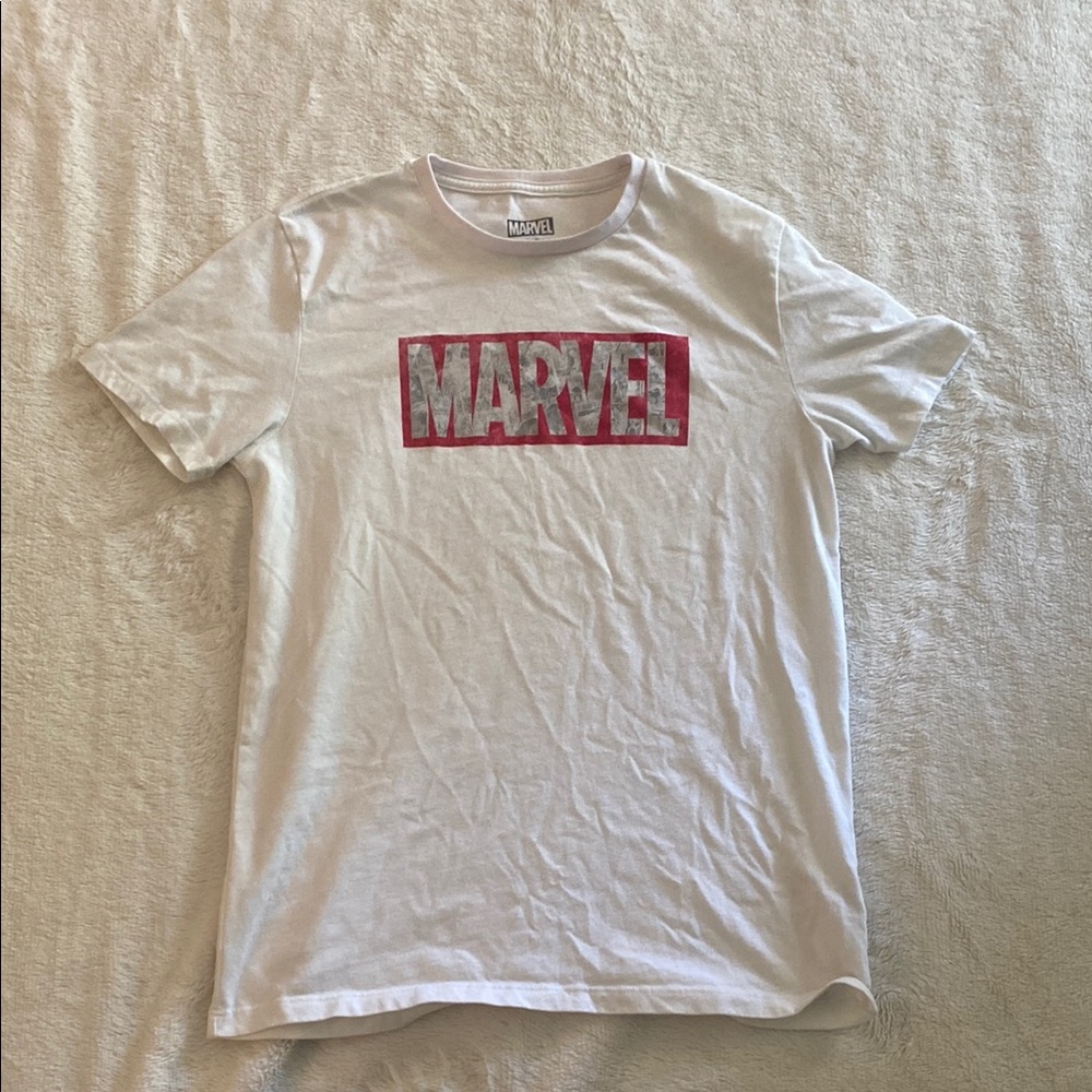 Marvel Tee with Red Logo on White